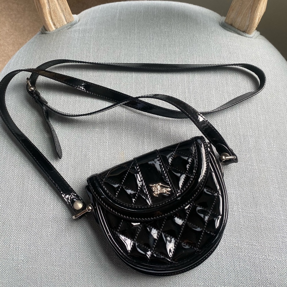 Burberry patent leather quilted cross body bag